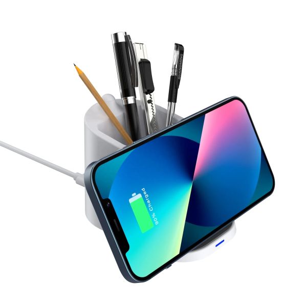 3 In 1 Multi Function Office Desk Organizer Gift Set 10W Wireless Charger Pencil Pen Holder Phone Stand