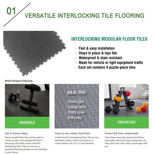 Garage Floor 18 X 18 Inch Square Rubber Diamond Plate Interlocking Floor Tiles For Home Gym