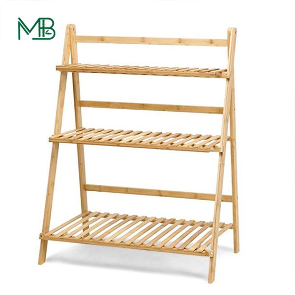 Home Folding Bamboo Plant Rack Flowers Pot Stand Shelf For Balcony