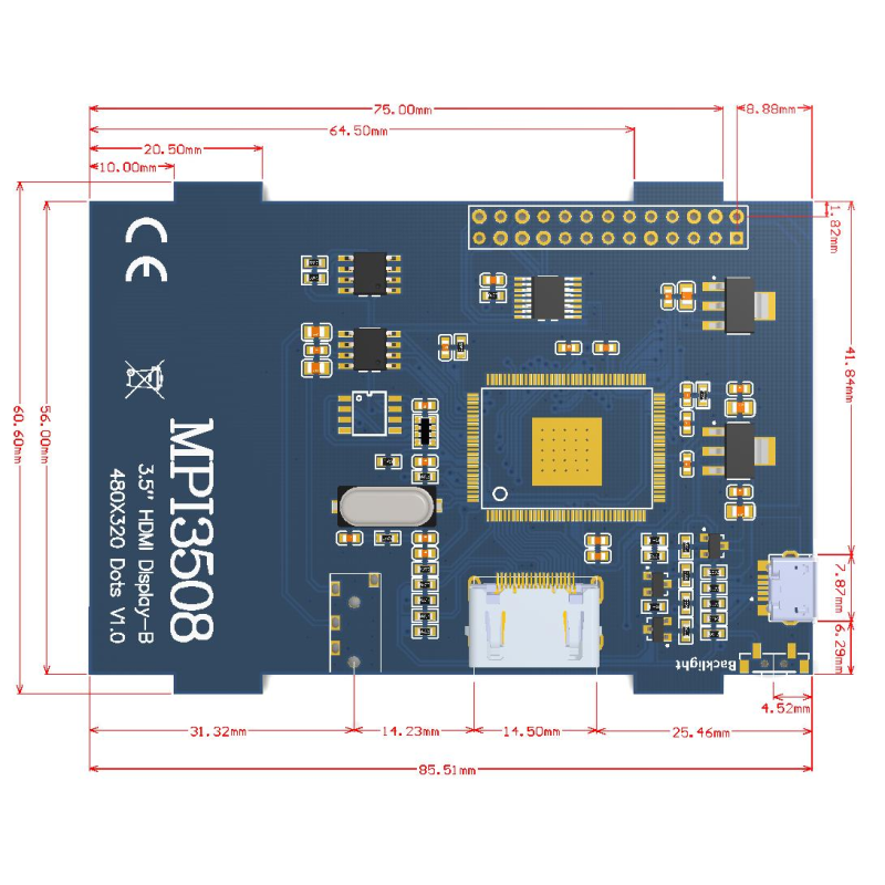 3.5 Inch TFT Resistive Touch Screen 480×320 Resolution LCD Display Module