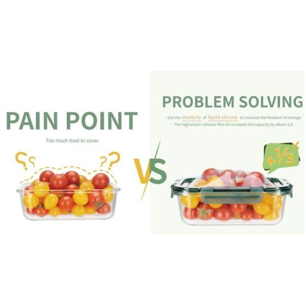 IKOO Transparent Rectangular Glass Food Storage Container with Silicone Lid and Eco Friendly Design
