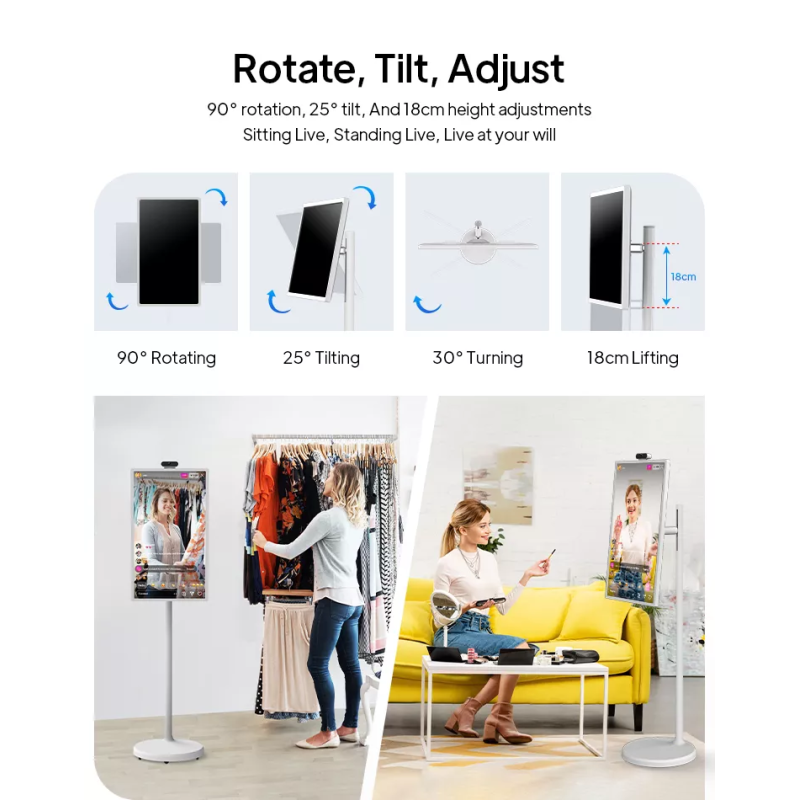 32 Inch Movable Smart Monitor Rollable Touch Screen TV Battery Powered Portable Stand Display Kiosk Factory