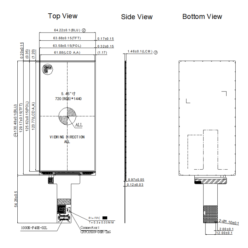 5.5 Inch IPS TFT LCD Display Module 720x1440 High Brightness MIPI For Security Systems