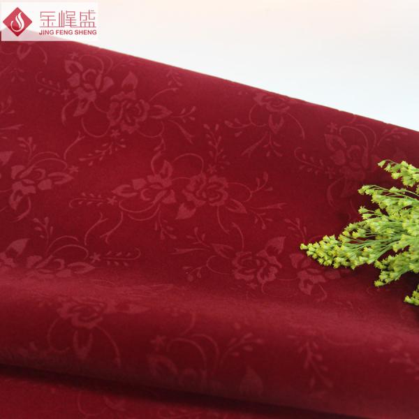 Printed Spunlace Velvet Flock Fabric Dark Red With Flower Pattern