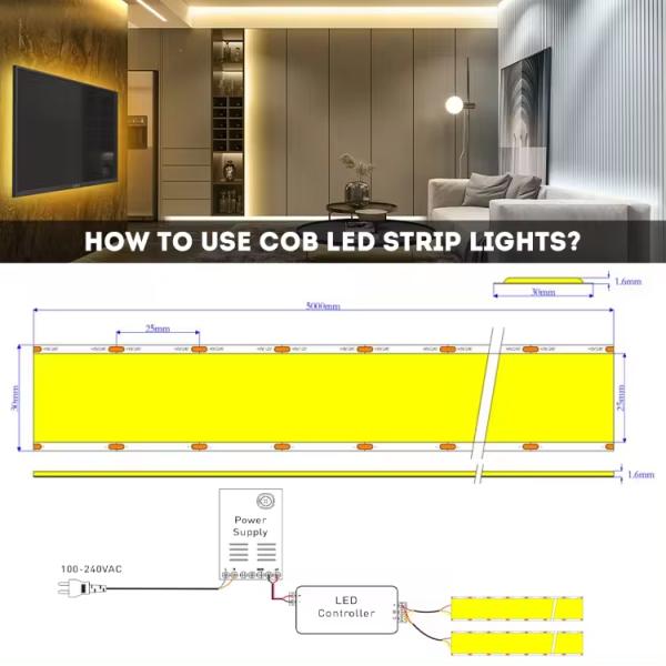 Super Wide 1600LEDs Ultra Wide COB LED Strip 80 Color Rendering Index IP20 Rated 30000 Working Hours for Project