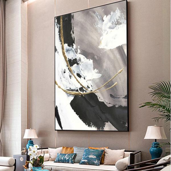 Canvas Support 100% Hand Made Nordic Black White Gray Custom Hand Painted Abstract Oil Painting for Living Room Decoration