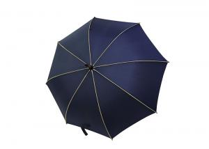 China Durable Mens Navy Blue Umbrella Wooden Curved Handle For Rain Shine Weather on sale