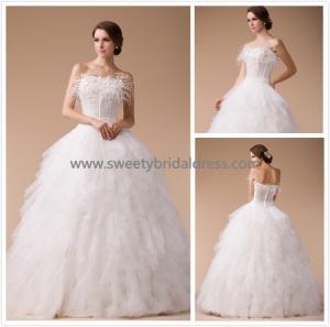 Buy cheap Ball Gown Strapless Feathers Zipper Tulle Wedding Dress HM96833 product