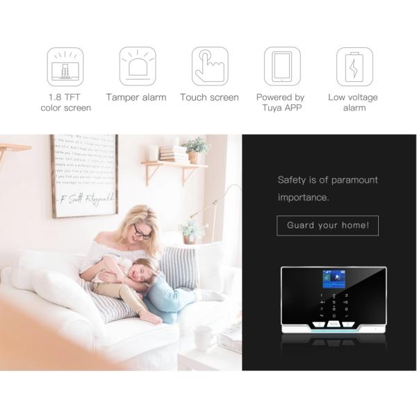 Smart WiFi GSM Wireless Security Alarm System Tuya APP Compatible With Alexa