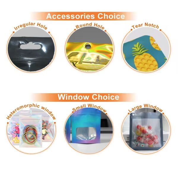 Stand Up Pouch PE AL Plastic Bag Custom Made Local UV Dumb Bright Holographic Effect Dense Self Supporting Food Grade Mylar Bag