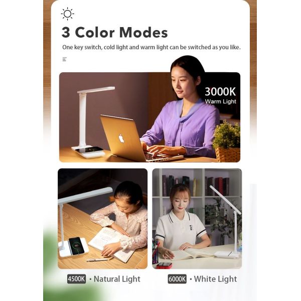 LED Desk Lamp With USB Port Fast Wireless Charger Eye Caring Dimming Table Lamp For Mobile Phones