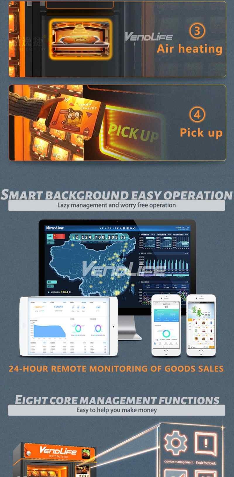 Vendlife mart Bento Vending Machine - Automatic Unmanned Hot Food & Prepared Meal Vendor, Microwave Heating, 32-inch Touch Screen, QR/Card/Cash