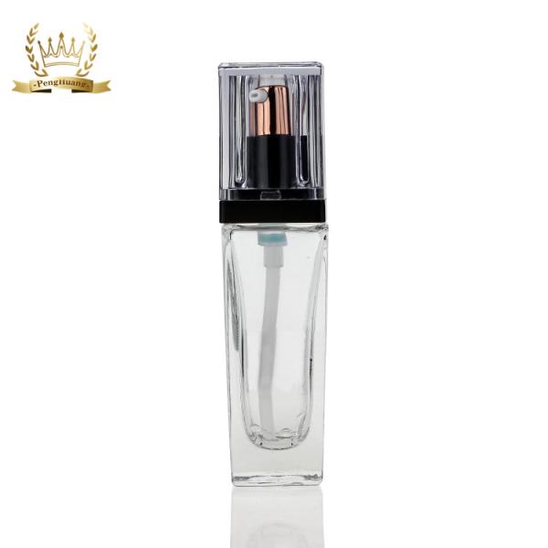Fancy Transparent 35ml Cosmetic Empty Square Glass Foundation Powder Bottle
