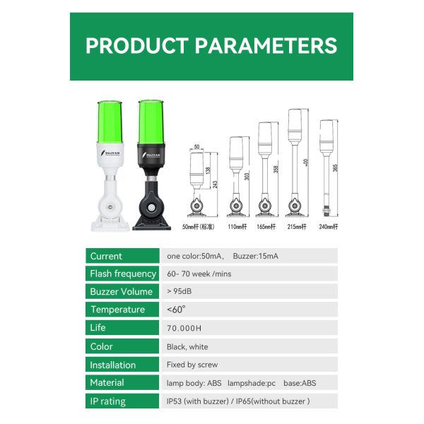 Foldable Base LED Machine Tool Light with 400Lm Luminous Flux and >90dB Buzzer Signal Warning Tower Light
