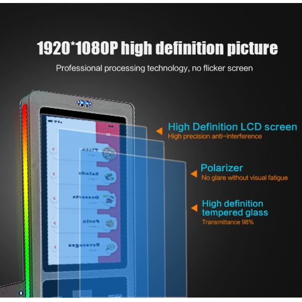 27 Inch Floor Standing Self Service Order Fast Food Kiosk With LED Light Strip Decoration