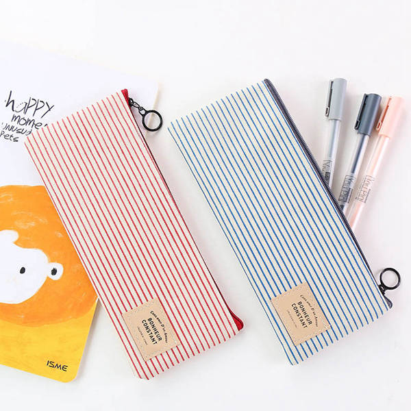 Custom Printed Logo Promotional Cotton Fabric Student Pencil Pouches With Zipper