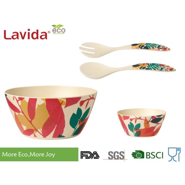 Non Toxic Tasteless Bamboo Salad Bowl Set Waterproof With Customized Prints