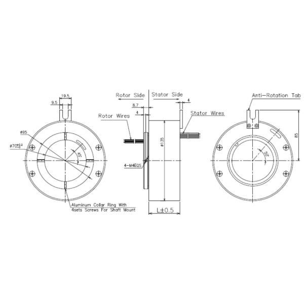 φ70mm Radar Through Hole Slip Ring Aluminum Alloy Shaft And Housing