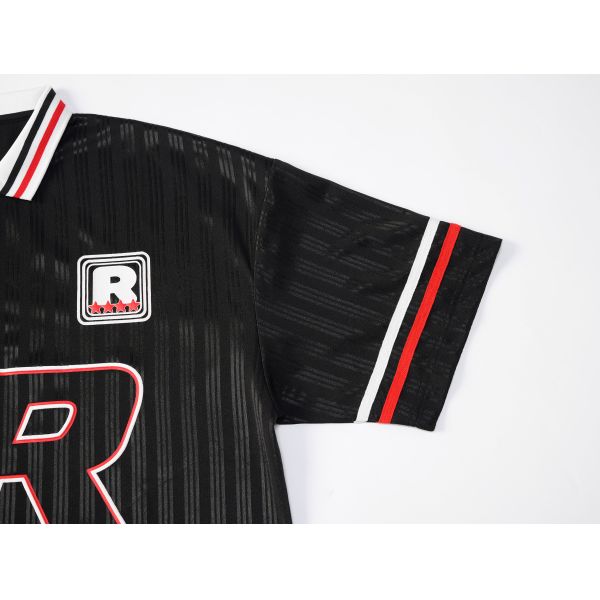 Customized Vintage Letter Puff Printed V-neck Oversized Fit Breathable Quick-dry Knitted Fabric 100% Polyester Short Sleeve