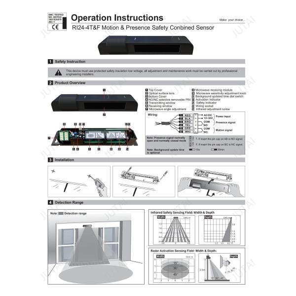 Combination Sensor Safeguard Sensor And Radar Motion Detector For Glass Door RI24-4T&F