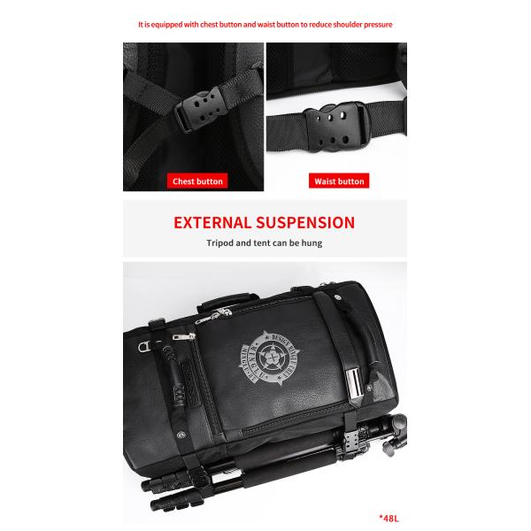 Black PU Waterproof Climbing Backpack Water Resistant Hiking Backpack OEM/ODM