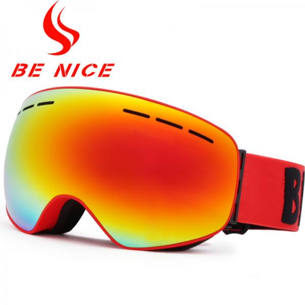 Quality Anti Glare Red Ladies Mirrored Ski Goggles Uv Protection With TPU Frame for sale
