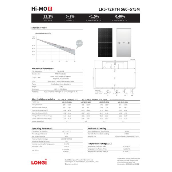 LONGi Solar Panel Module 560w 565w Mono