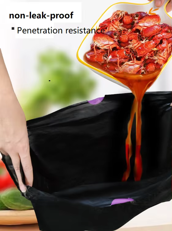 Customized eco-friendly black recyclable garbage bags, heavy-duty plastic drawstring bags with gravure printing custom logos