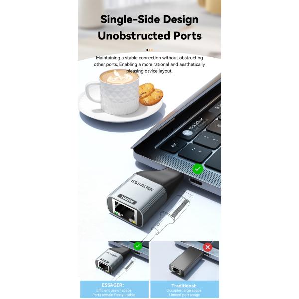 ESSAGER ES-OTG22 Type C USB C To RJ45 Ethernet Adapter 100 1000 Mbps