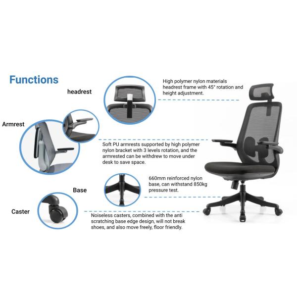 BIFMA Ergonomic Desk Chair Black Gray With 2.5MM Butterfly Machanism