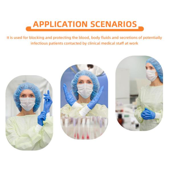 Non Sterilization Polypropylene Isolation Gown surgical Velcro Cuffs Elastic