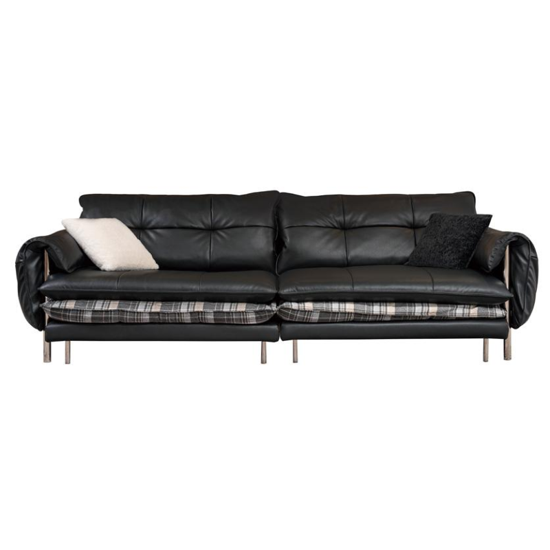 Modern Chinese style fabric leather splicing sofa combination