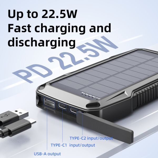 LED Camping Cordless Power Bank 10000mAh 10W Solar Waterproof Outdoor Security Charger