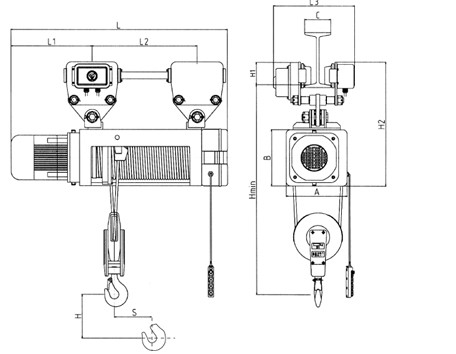 Quadruple Hook OEM Standard Headroom Trolley Electric Wire Hoist SH Type 1/2 Fall