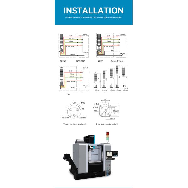 High Decibel 95dB Industrial Tower Light, IP Rated Multi-Color Status Lamp for Machine Tool Fault & Operation Alert