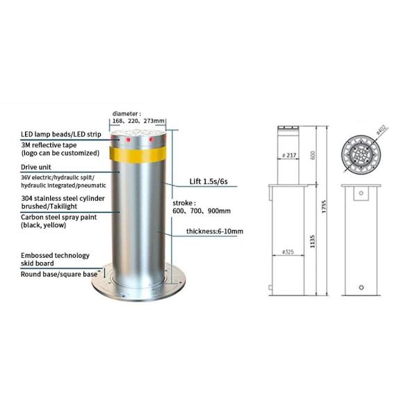 316 Stainless Steel Automatic Retractable Parking Bollards With Reflective Stripe