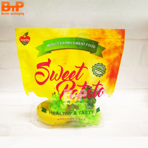 Custom Logo Transparent Cherry Grape Fruit Stand up Pouch with Zipper and Handle Recyclable Plastic Packaging Bags