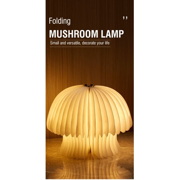 Wooden Foldable LED Table Mushroom Paper Lantern Small Reading Light
