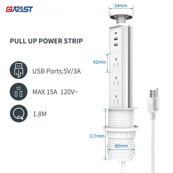 Desktop Pop Up Hidden Retractable Power Socket For Worktop Workstations