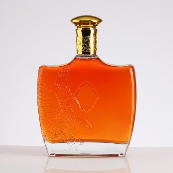 Customized Logo Clear Oblate Shape Glass Bottle For 500ml 750ml Whisky Brandy Liquor