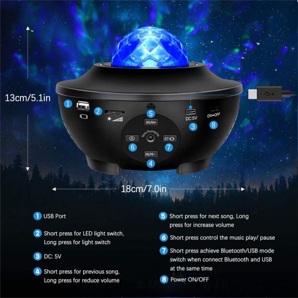 USB Starry Watermark Bluetooth Music Starlight Projector Stage Watermark Projection Lamp Night Light Star Projector Room Decor