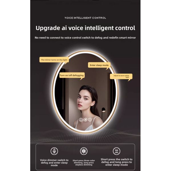 Luxury Smart Bathroom Oval Vanity Mirror, with Smart LED Lights Touch Switch, Wall-Mounted Makeup Mirror