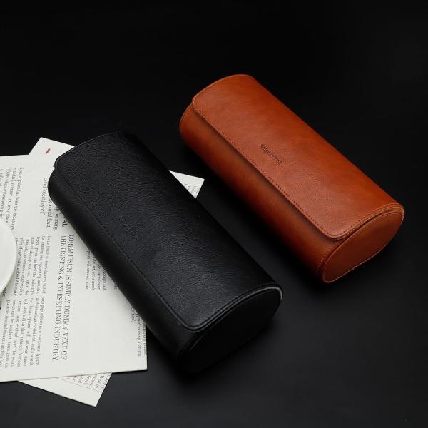 Watch Travel Case, Watch Roll for 3 Watches,Premium Faux Leather, Gift-box packaging【Brown】