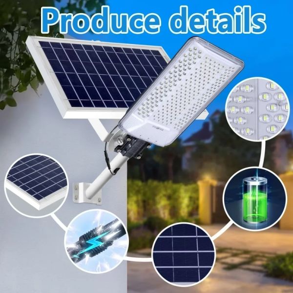 Split-Type Three-Sided Solar Street Light 3030 Light Source, High Battery Capacity, IP65 Waterproof for Garden, Courtyard, Driveway