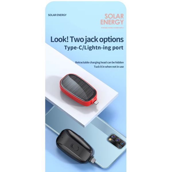 Mini Small Keychain Outdoor Emergency Solar Wireless Charger Key Chain Power Bank Portable Mobile Charging 1200mAh
