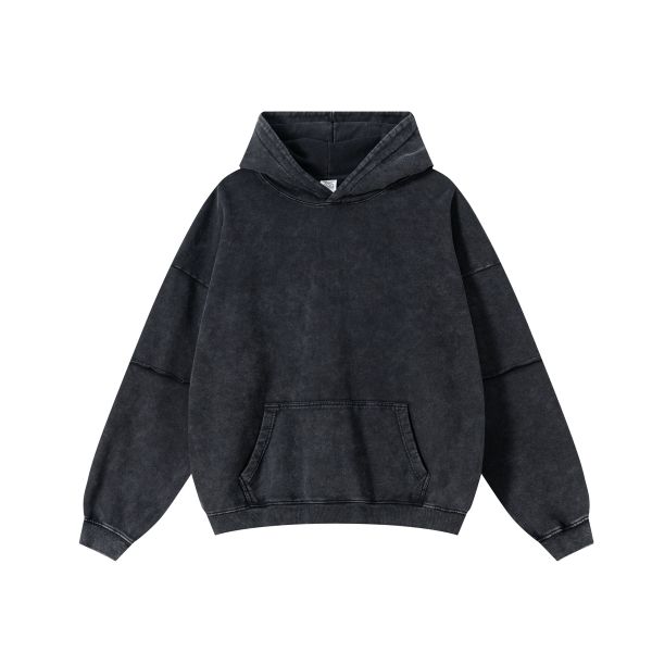 2025 Unisex Winter Pullover Hoodie 100% Cotton 370gsm Oversized Solid Acid Washed Comfort Fit