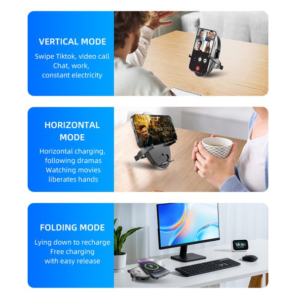 Mobile Phone Fast Charging Wireless Charger Stand Vertical Folding OEM 15W Mobile Phone Charger Multifunctional Charger
