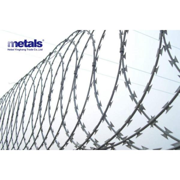 Galvanized High Security Fencing Barbed Tape Concertina In Military Prison Industrial Settings