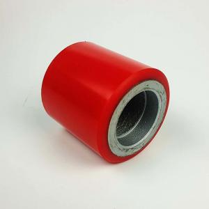 China 80mm Red PU Pallet Truck Wheels Ball Bearing Cast Iron PU Industrial Single Wheels For Pallets on sale