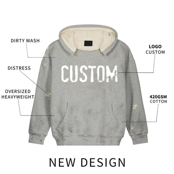 Custom Distressed Oversized Hoodie with Graphic Patch